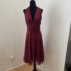 Barami dark red/Burgundy Polka Dot Silk Halter Dress
